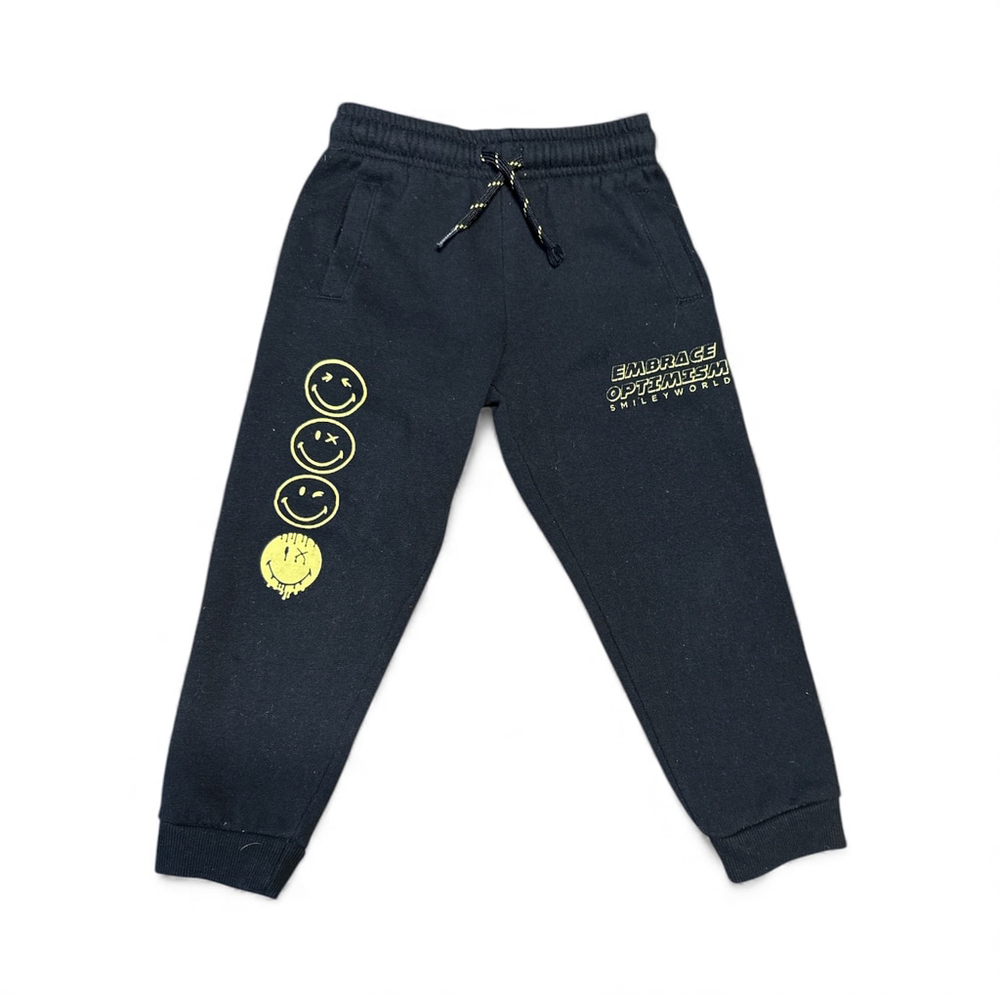 Smiley World Kids Jogger Pants Size 5 Black Embrace Optimism Graphic